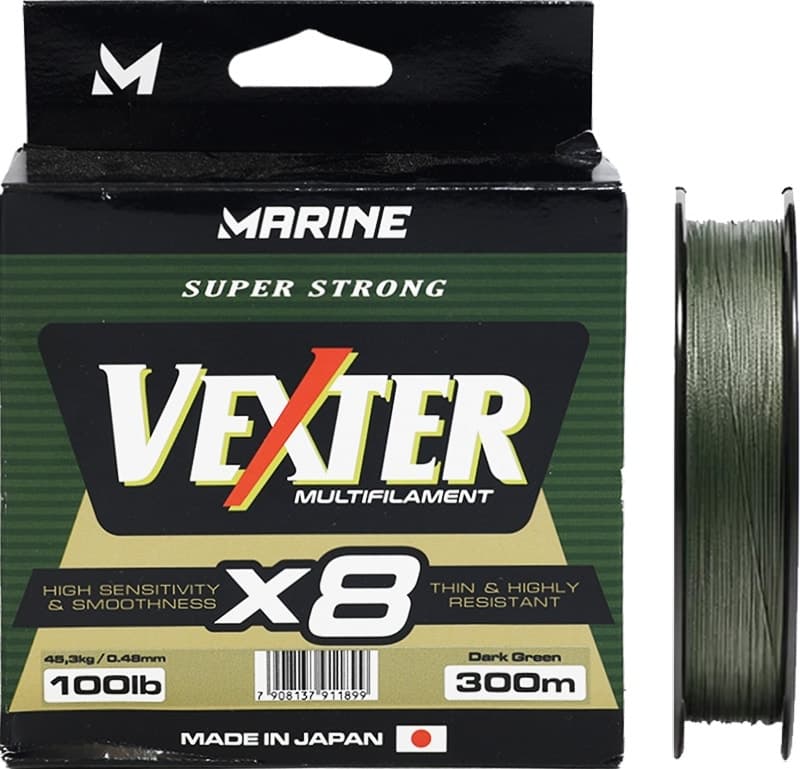 Linha Multifilamento Marine Sports Vexter X8 Verde Escuro 0.48Mm 100LB 300M