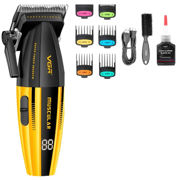 Máquina de Cortar Cabelo Voyager V-285 9000RPM Recarregável Preto/Amarelo