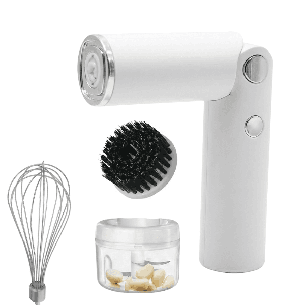 Máquina de Cozinha Multiuso 3 Em 1 Batedor Elétrico Triturador Elétrico Escova Elétrica Cleaning And Cooking NO.YYQ902G 30W Recarregável - Branco