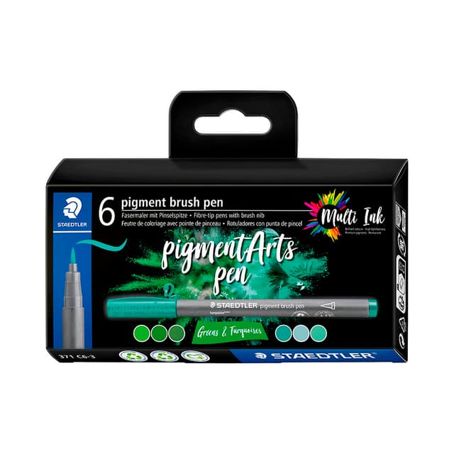 Marcador Rotulador Staedtler Pigment Arts Brush Pen Greens & Turquoises 371 C6-3 6 Unidades