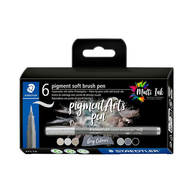 Marcador Rotulador Staedtler Pigment Arts Soft Brush Pen Cinza 6 Unidades