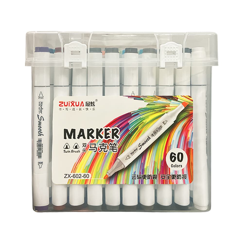 Marcador ZuiXua Mark Smooth Ponta Dupla Zx-602-60 60 Unidades