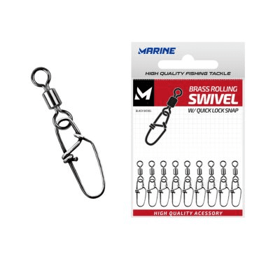 Girador de Pesca Marine Rolling Swivel Ct 4 com 20 Unidades Quick Lock Blacknikel