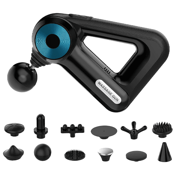 Massageador Geral Elétrico Corporal Muscular Portátil Gun com 12 Acessórios Recarregável Preto/Azul