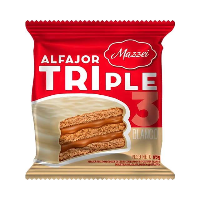 Alfajor Mazzei Triple Com Banho Branco 65G X 12