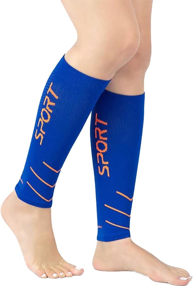 Meia de Compressão Medivaric Sport - Azul/Laranja Neon (L)