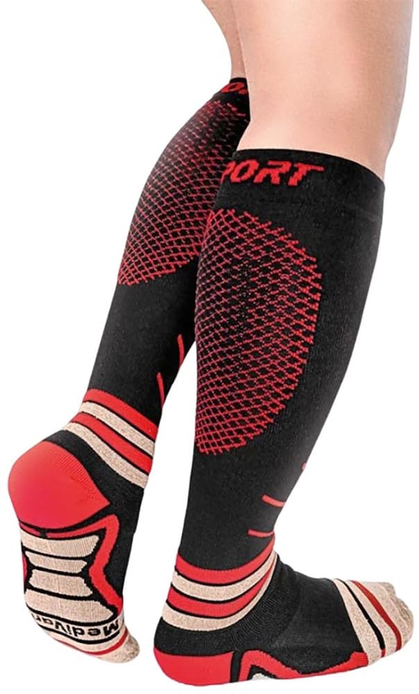 Meias de Compressão Medivaric Sport - Preto/Vermelho (Xl)