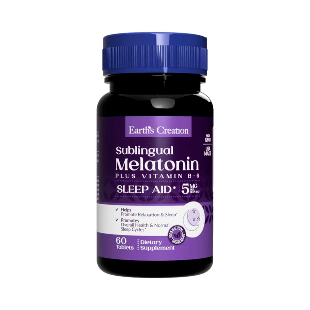 Melatonina Earth's Creation Sublingual 5MG +B-6 Sabor Menta 60 Comprimidos