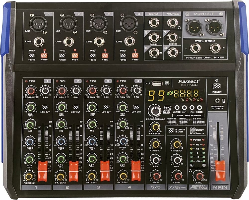 Mixer Karsect Kg-Fm08 de 8 Canais com Placa de Som USB