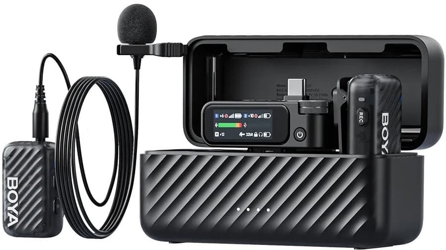 Microfone Sem Fio Boya Boyamic 2-01 USB-C + 2 Microfones de Lapela com Fio