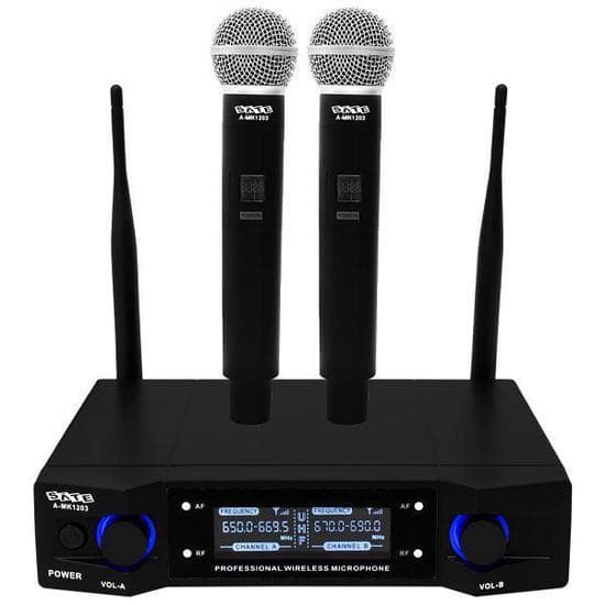 Microfone Sem Fio Satellite A-Mk1203 Com 2 Microfones Preto