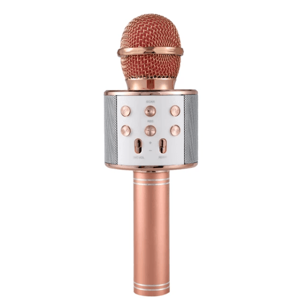 Microfone Portátil Ktv Ws-858 Sem Fio com Speaker Bluetooth Recarregável Aux P2 3.5Mm Tf USB-A Rose Gold