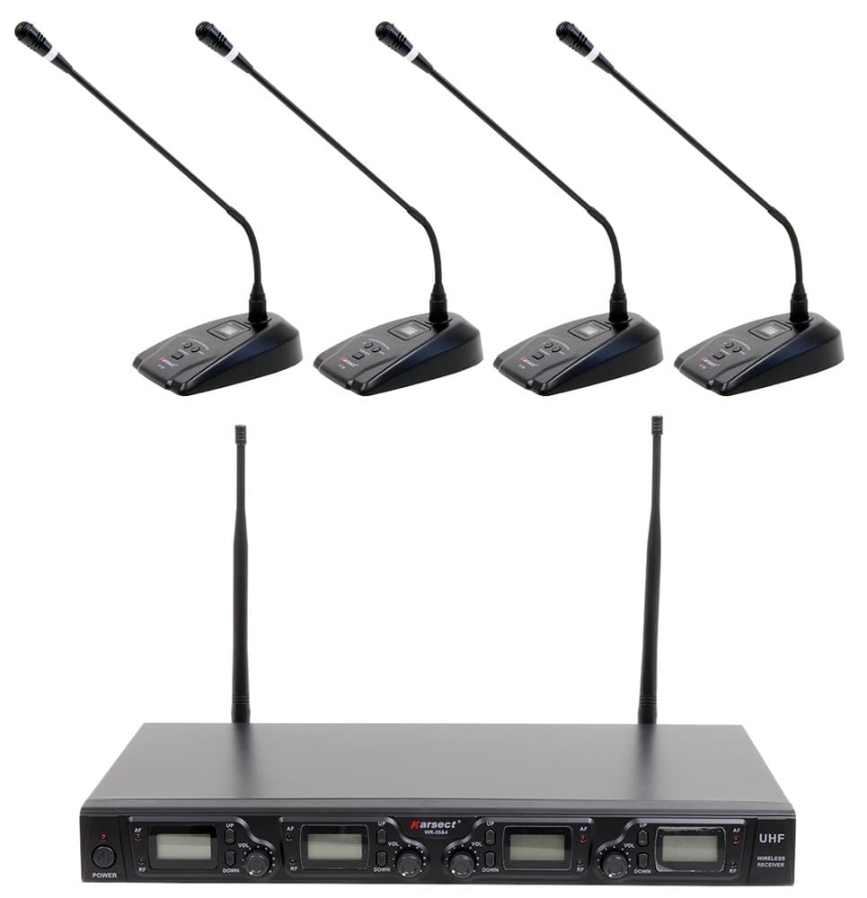 Microfones para Conferência Sem Fio 4 Canais PLL/UHF Karsect Wr-35&4/Kt-88