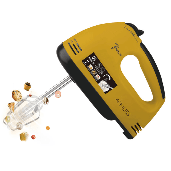 Mini Batedeira Elétrica Ackiliss Acl-6633Y Sem Bowl / 270W / 7 Velocidades / 220-240V ~ 50/60Hz - Amarelo/Preto