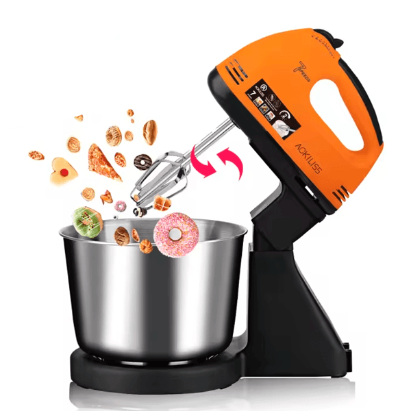 Mini Batedeira Elétrica Ackiliss Acl-6637O com Bowl / 270W / 7 Velocidades / 220-240V ~ 50/60Hz - Laranja/Preto
