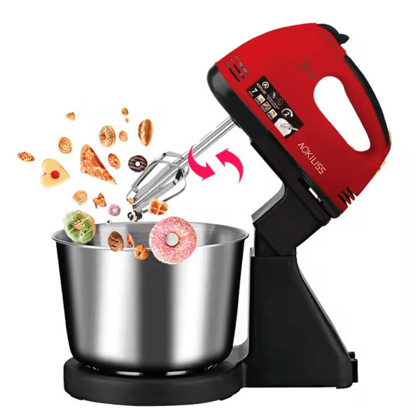 Mini Batedeira Elétrica Ackiliss Acl-6637R com Bowl / 270W / 7 Velocidades / 220-240V ~ 50/60Hz - Preto/Vermelho
