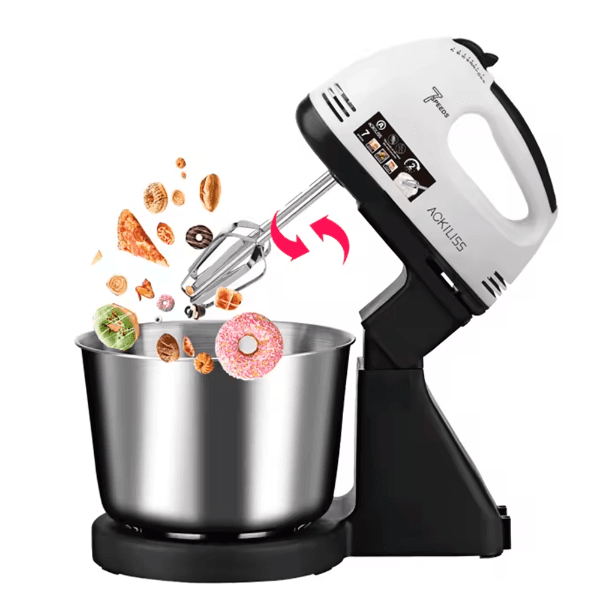 Mini Batedeira Elétrica Ackiliss Acl-6637W com Bowl / 270W / 7 Velocidades / 220-240V ~ 50/60Hz - Branco/Preto