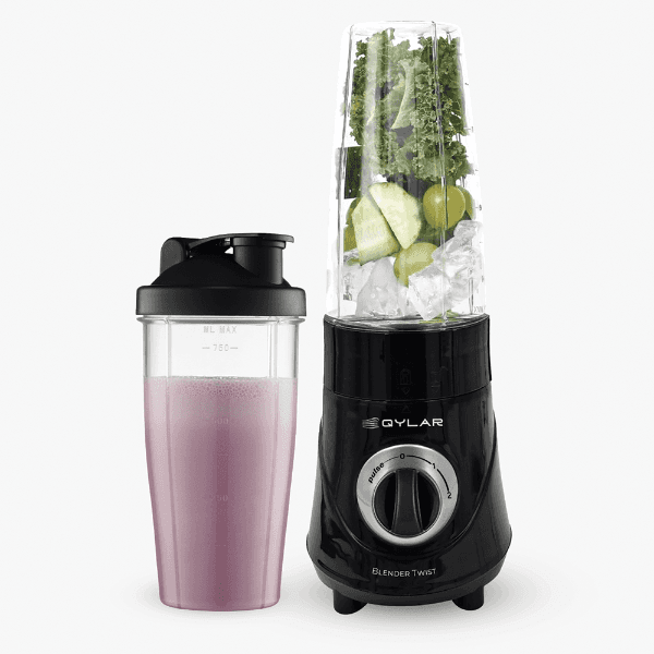 Mini Liquidificador Elétrico Qylar Blender Twist Qy-1602 350W 750ml 2 Velocidades + Pulsar 2 Copos 220-240V ~ 50/60Hz Preto