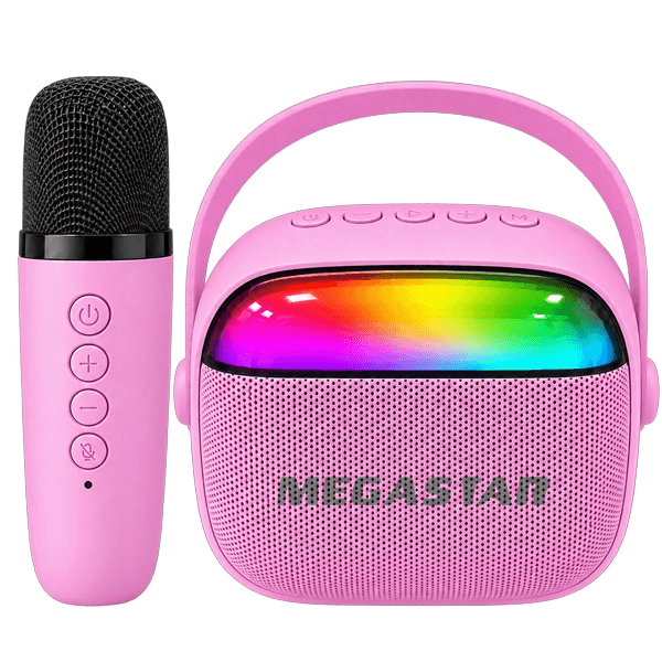 Mini Caixa de Som Megastar HY08BTP 5W Bluetooth Rádio Fm Auxiliar USB Micro Sd com Microfone Rosa