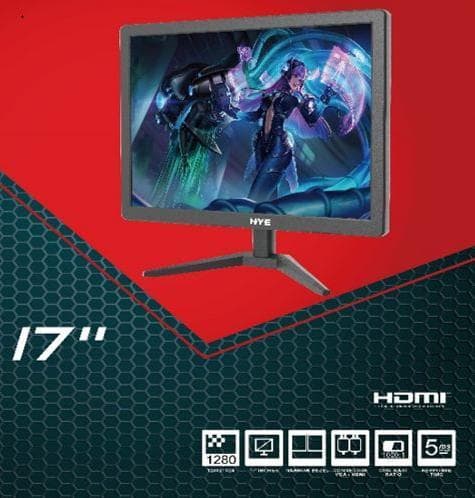 Monitor Hye HYE17NLM 17" HD (1366 X 768), 5Ms, 60Hz, 1xHDMI, 1xVGA (D-Sub) Preto