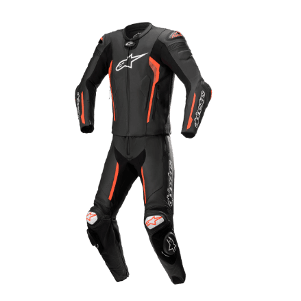 Macacão de Couro Alpinestars Missile V2 2PC Preto/Vermelho Fluor Tamanho 54