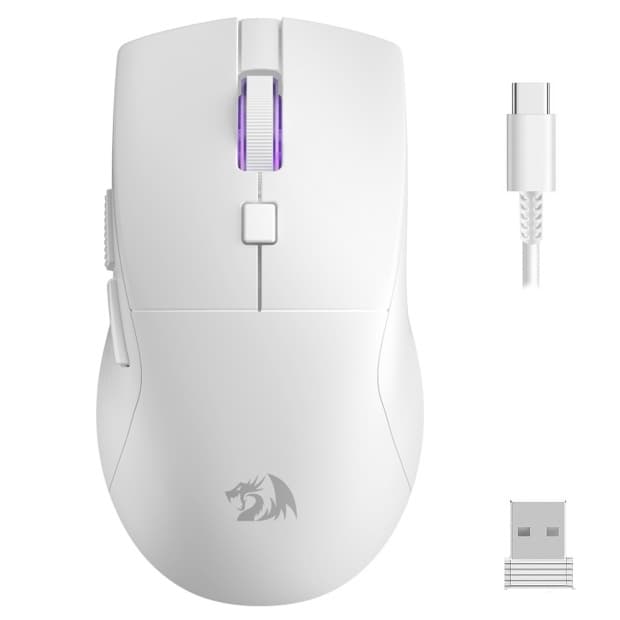 Mouse Gamer Sem Fio Redragon M618W-Lit Azzmach Trimodo USB-C BT 2.4Ghz Branco