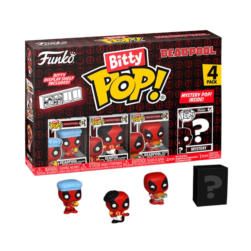 Boneco Funko Bitty Pop Deadpool Deadpool Bathtime Deadpool Flamengo Deadpool Supper Hero 4 Peças