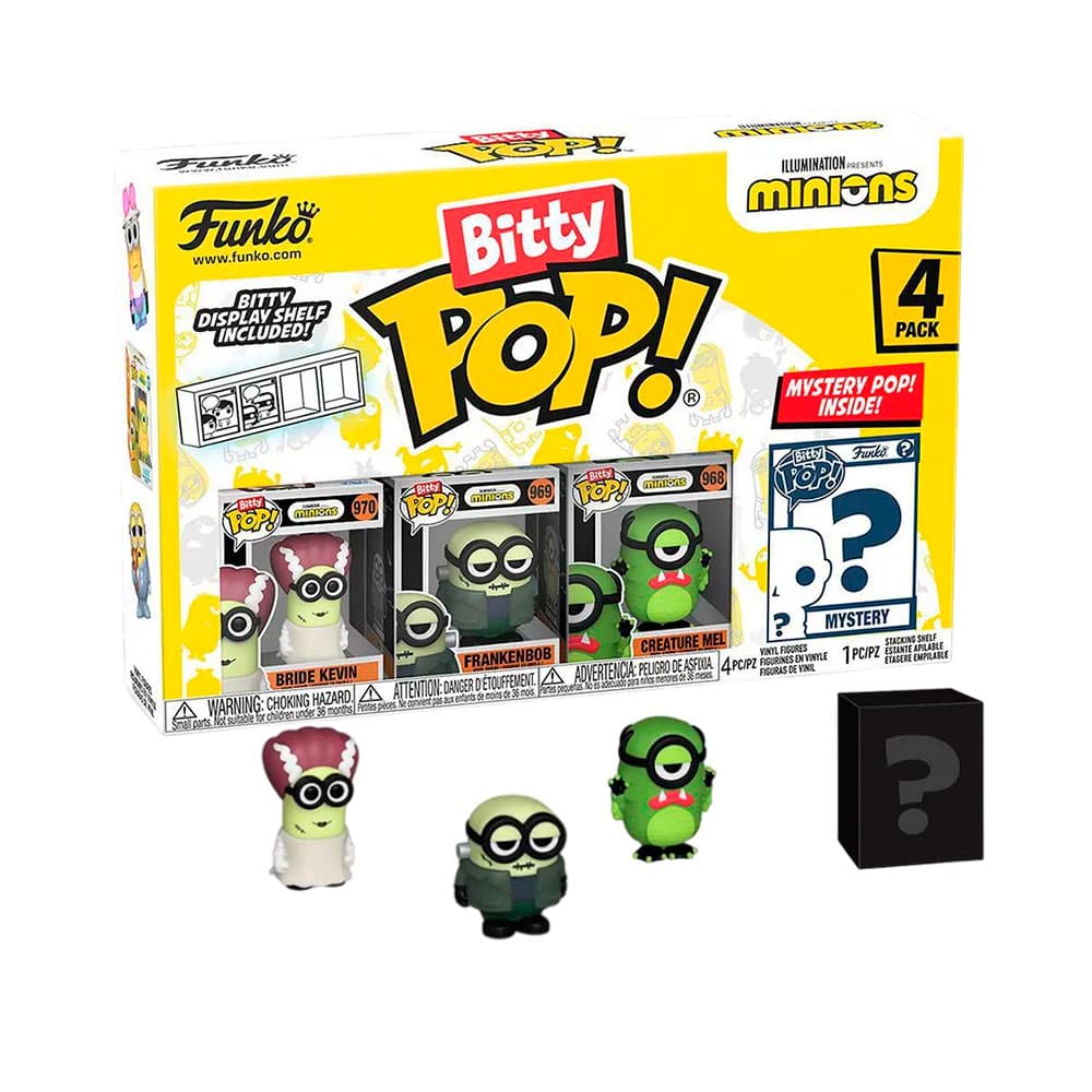 Bonecos Funko Bitty Pop Minions Frankenbob Bride Kevin Creature Mel 4 Peças