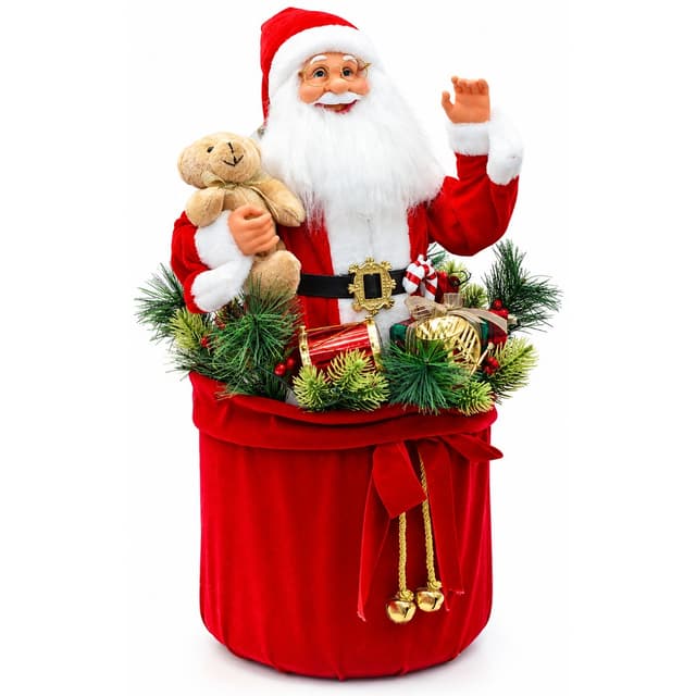 Original Adorno Navideño Papa Noel En Cesta D/regalo MZ-762 C/pila Luces+musica