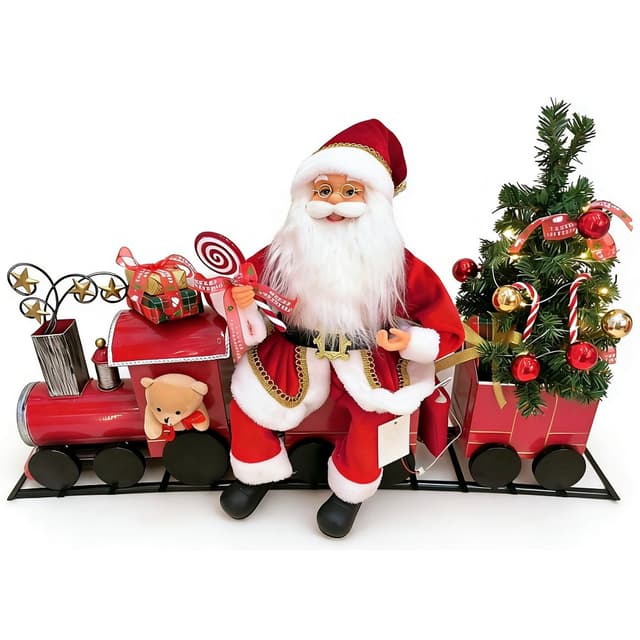 Original Adorno Navideño Papa Noel En Tren MZ-761 42CM C/pila Luces+musica