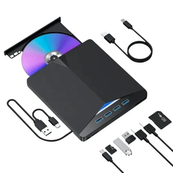 Gravador Dvd-Rw Externo Original Xd013 7 Em 1 Multifunção Preto