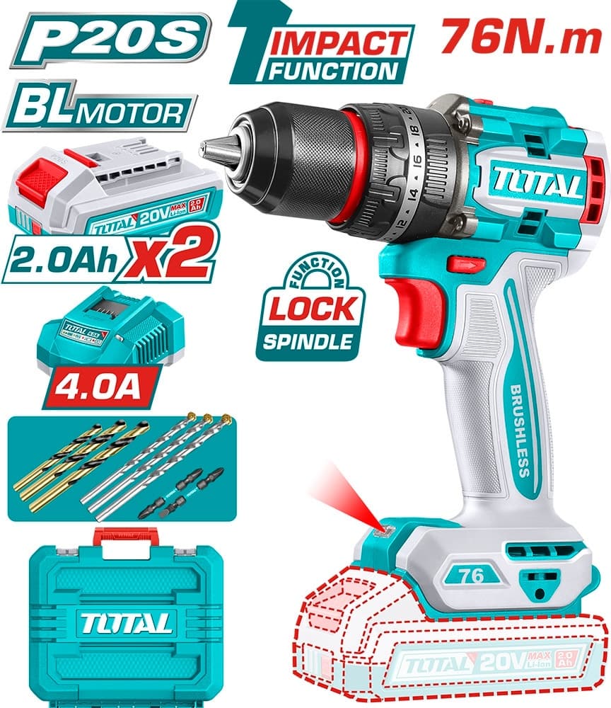 Parafusadeira e Furadeira Sem Fio Ps20 20V Total Tidli207686 (220V 50/60Hz)
