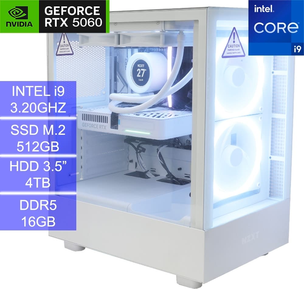 Pc Gamer Nzxt H5 Elite Intel I9 16GB W11 4TB Hdd 512GB SSD M.2 GeForce RTX5060 8GB Branco