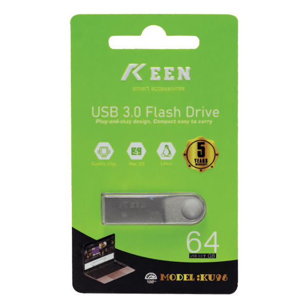 PenDrive de 64GB Keen KU96 Flash Drive USB 3.0 / 100MB/s - Prata