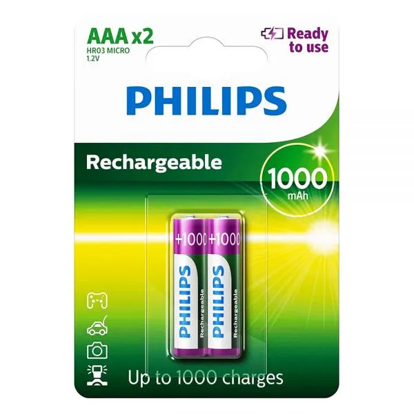 Pilha Recarregável Philips Aaa Pack-2 (1000mAh)