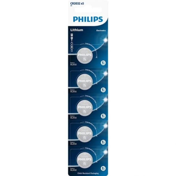Pilha Philips Cr2032 3V Lítio Pack 5