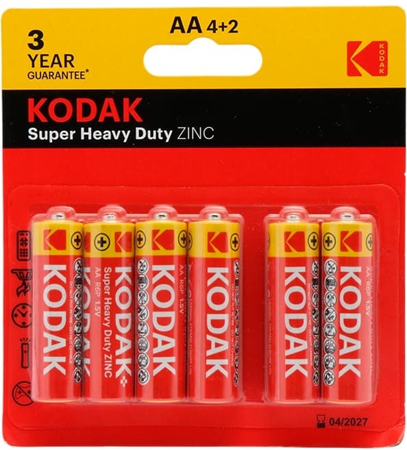 Pilha Kodak Super Heavy Duty Zinc Aa 4+2 (6 Unidades)