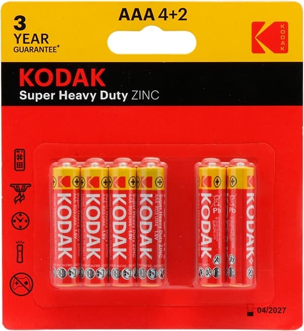 Pilha Kodak Super Heavy Duty Zinc Aaa 4+2 (6 Unidades)