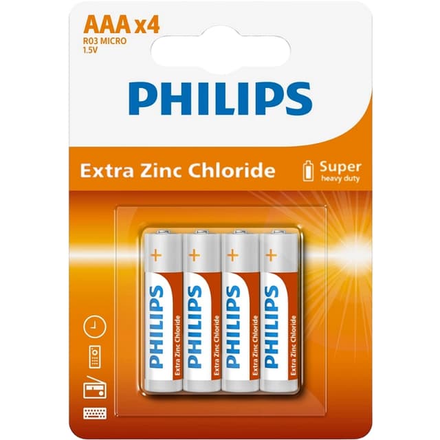 Pilha Philips Aaa Extra Zinc Chloride R03L4B/70 (4 Unidades)