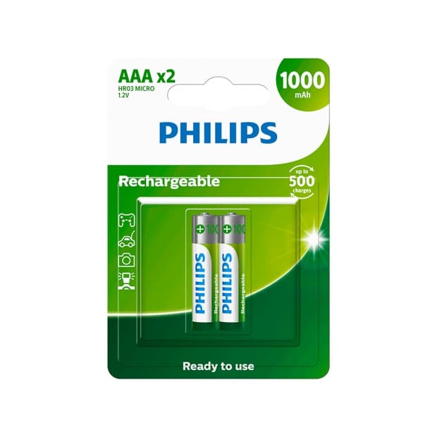 Pilhas Recarregável Philips AAA com 2 Pilhas / 1000MAH - R03B2RTU10/97