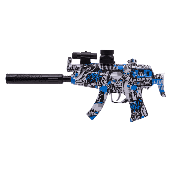 Pistola de Gel MP5 Submachin Gun 105VB com Acessórios Vários - Branco/Azul
