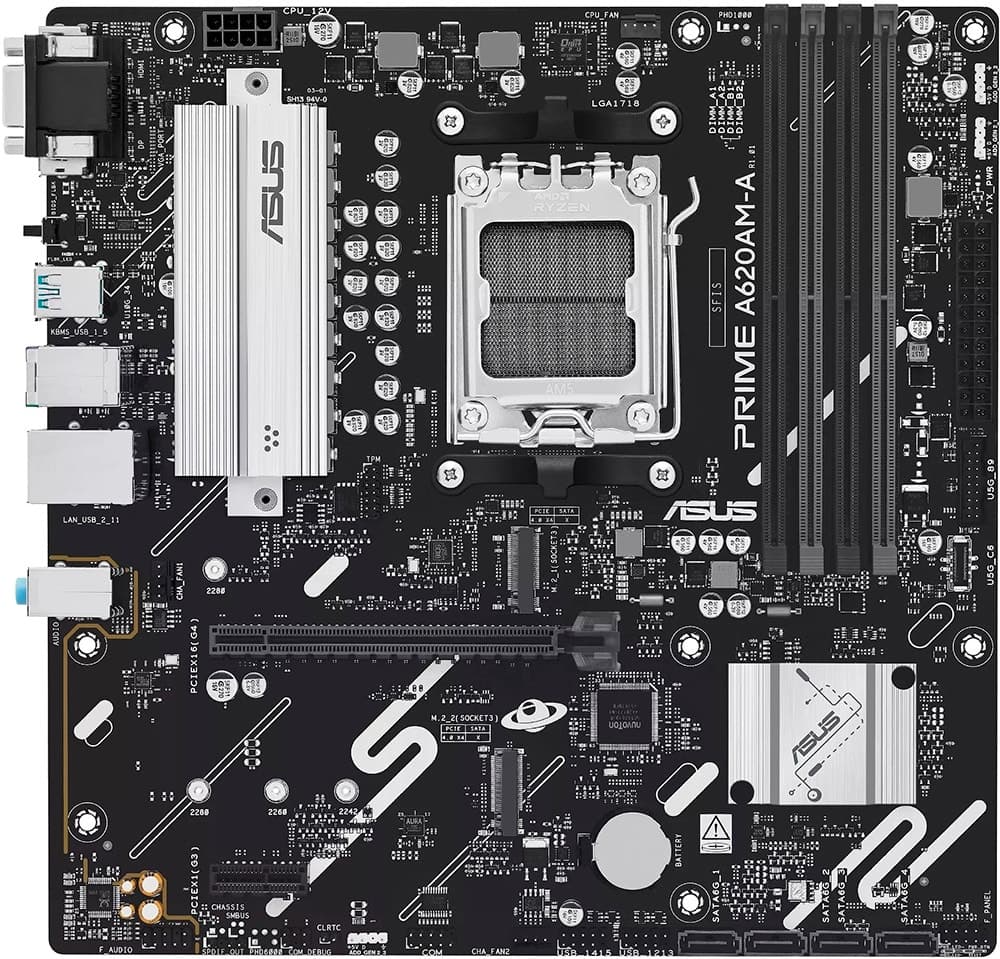 Placa-mãe Asus Prime A620AM-A AM5/USB-A/4xDDR5/PCI-E/HDMI/DP/VGA