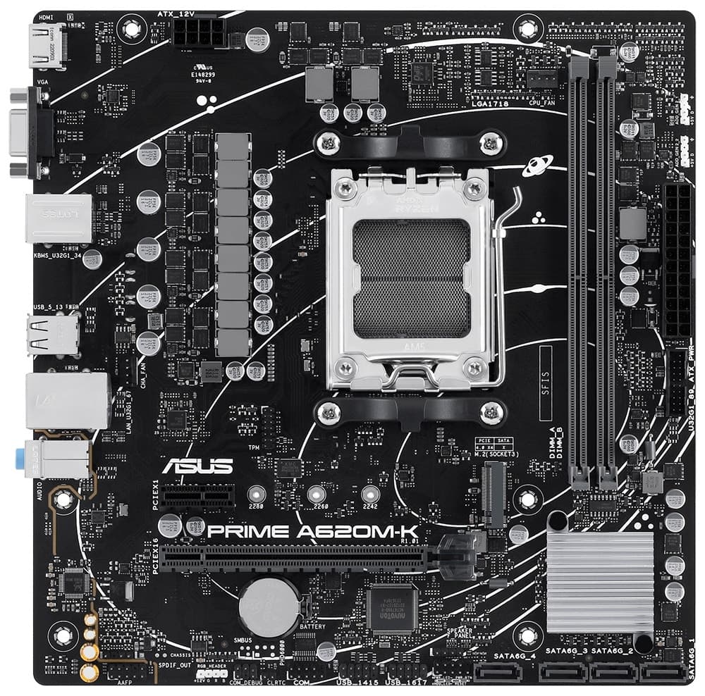 Placa-mãe Asus Prime A620M-K AM5/2xDDR5/PCI-E/M.2/VGA/HDMI