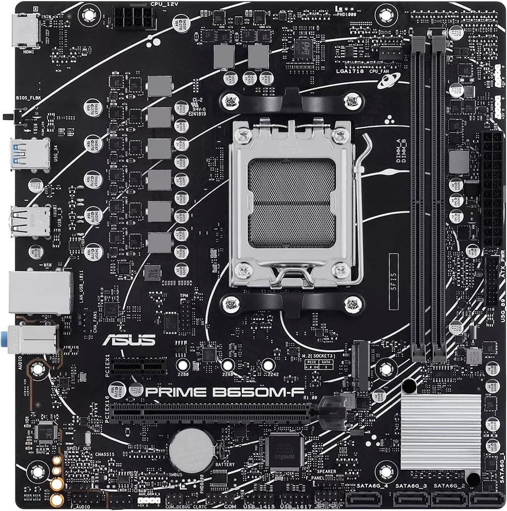 Placa-mãe Asus Prime B650M-F AM5/USB-A/2xDDR5/PCI-E/HDMI