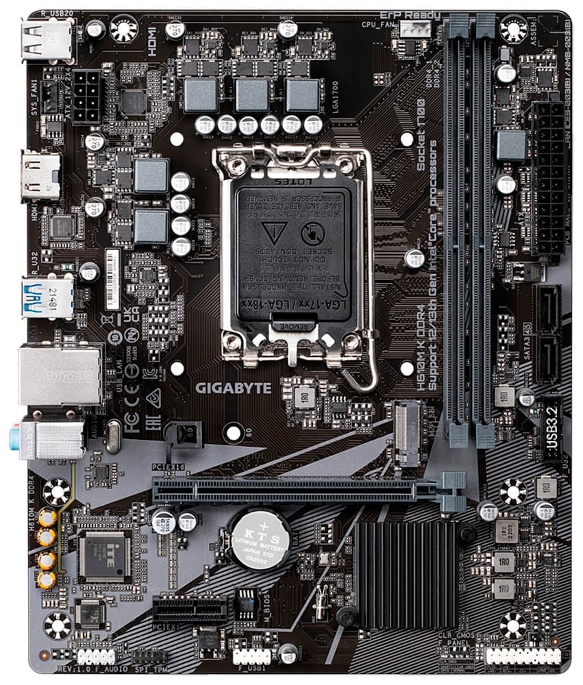 Placa-mãe Gigabyte H610M K DDR4 LGA1700/2xDDR4/PCI-E/M.2/HDMI/USB