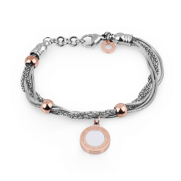 Pulseira Feminina Freelook Frj.3.3008-2 de Aço Inoxidável Prata e Rosa Ouro