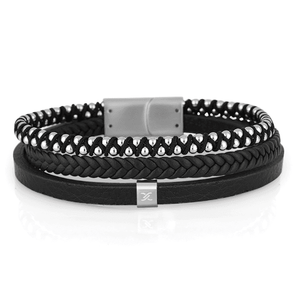 Pulseira Masculina Daniel Klein Dkj.6.10030-1 Couro Preto/Prata