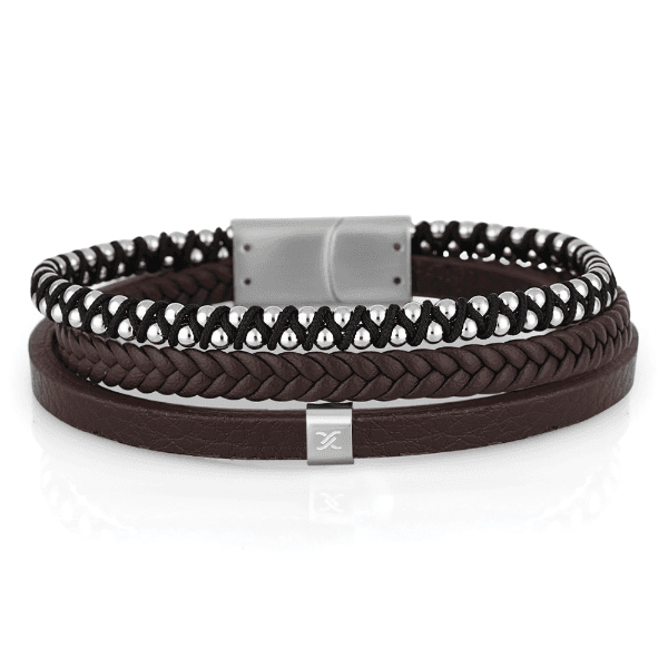Pulseira Masculina Daniel Klein Dkj.6.10030-3 Couro Marrom/Prata