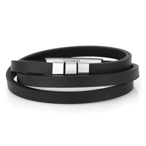 Pulseira Masculina Daniel Klein Dkj.6.10033-1 Couro Preto/Prata