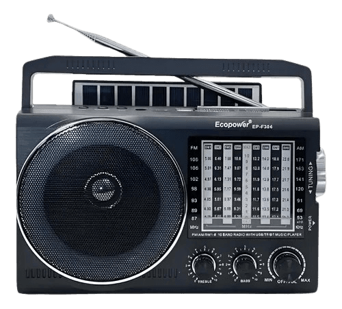 Rádio Portátil Ecopower Ep-F304 Bluetooth / Am / Fm / USB / Tf / LED / Painel Solar - Preto